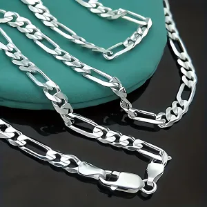 1PCS Figaro Chain Necklace - Durable Silver Plated, Timeless Classic Design, Adjustable 16-30 inches, Unisex Punk Hip Hop Jewelry for Men and Women - Unique Figaro Chain Link Design