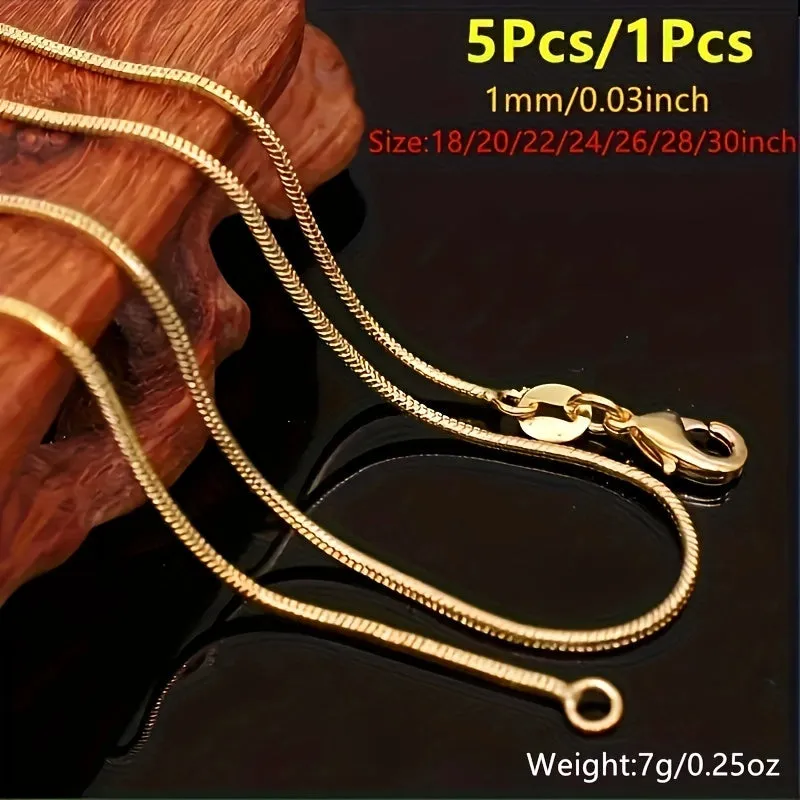 5pcs/1pc Snake Chain Necklace For Men Women Unisex Casual Snake Collarbone Chain Exquisite Jewelry (16/18/20/22/24/26/28/30 Inches)