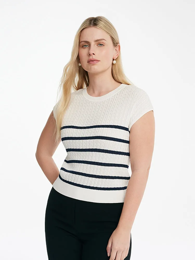 Acetate Knitted Striped Pullover Women Knit Top