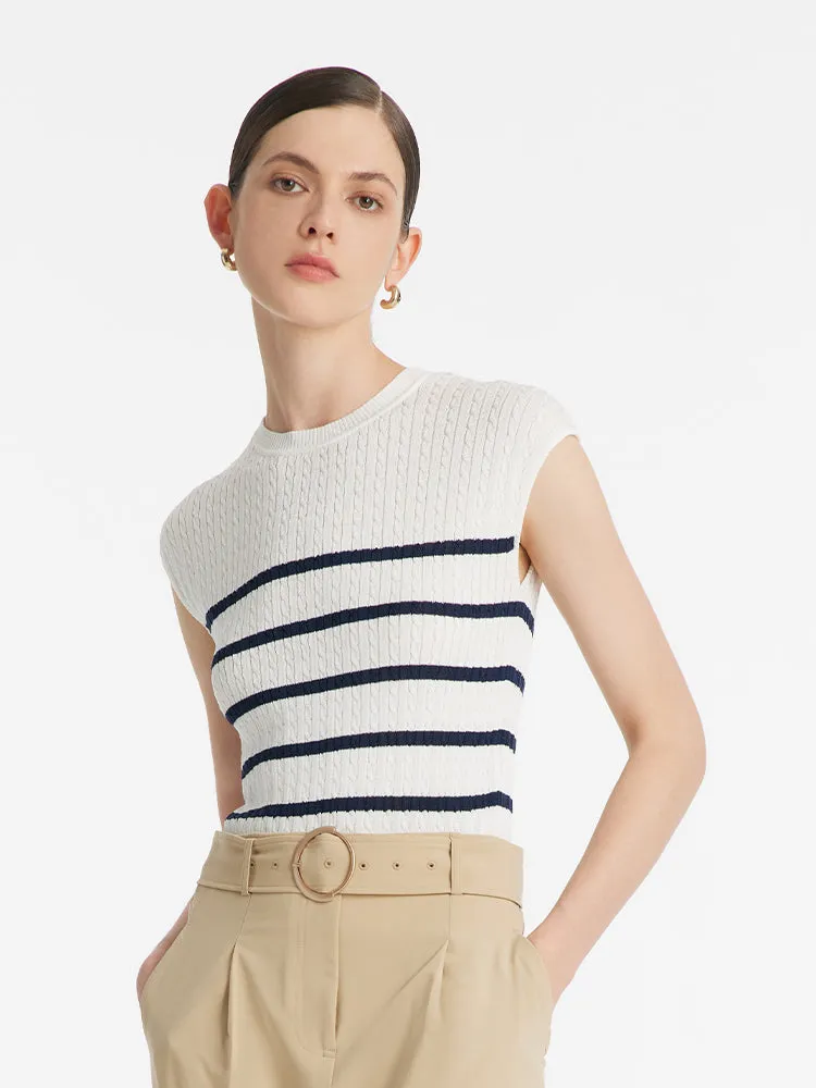 Acetate Knitted Striped Pullover Women Knit Top