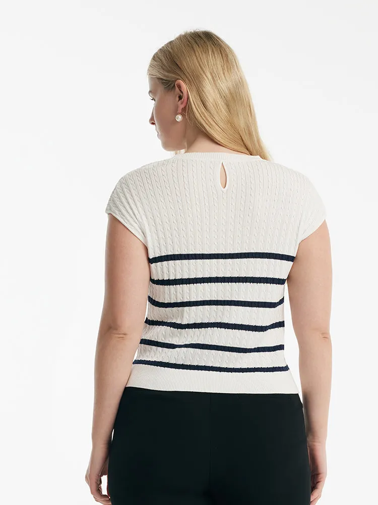 Acetate Knitted Striped Pullover Women Knit Top