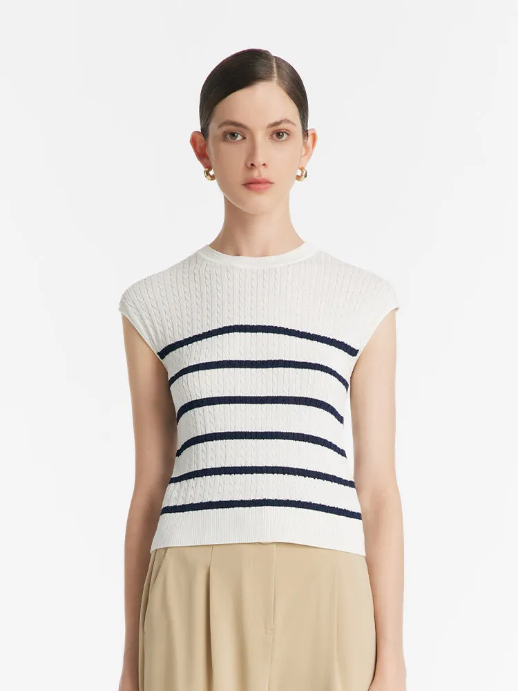 Acetate Knitted Striped Pullover Women Knit Top