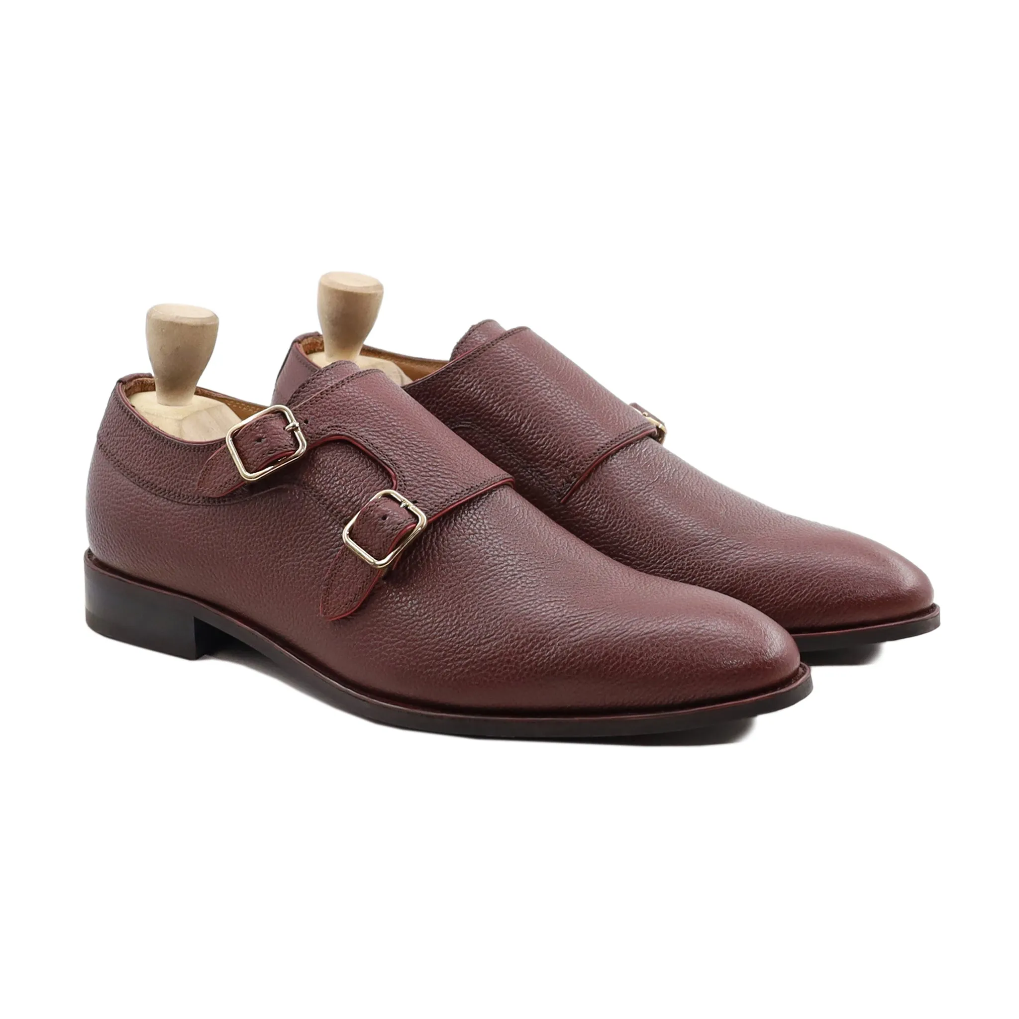 Akranes - Men's Oxblood Pebble Grain Leather Double Monkstrap