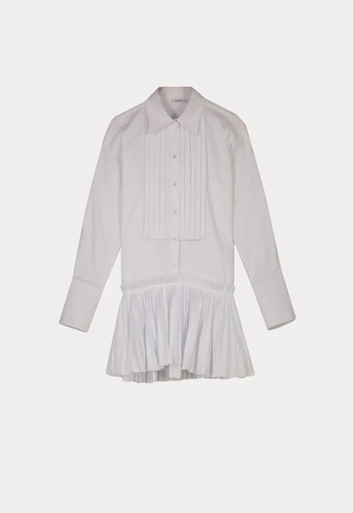 Allover Pleated Long Solid Shirt