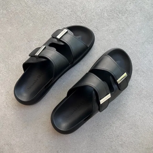 AMQ Hybrid Leather Slides (E), Black