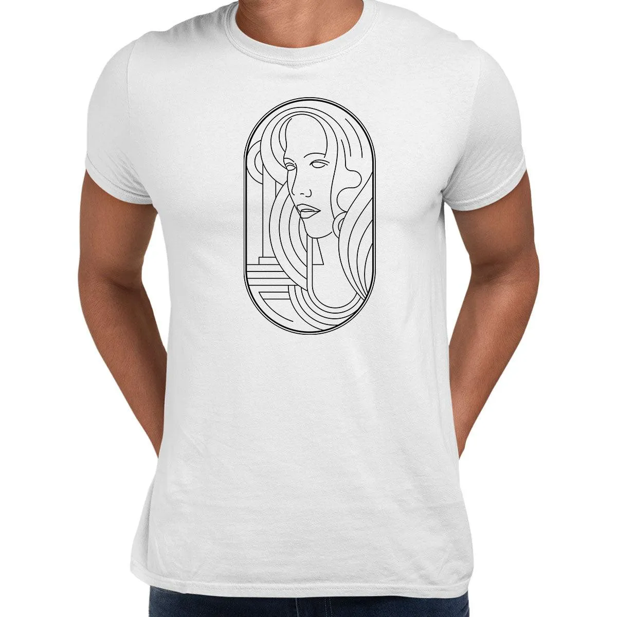 Art Deco Elegant Portraits Unisex T-shirt Golden Nostalgia Soft Line Design 4