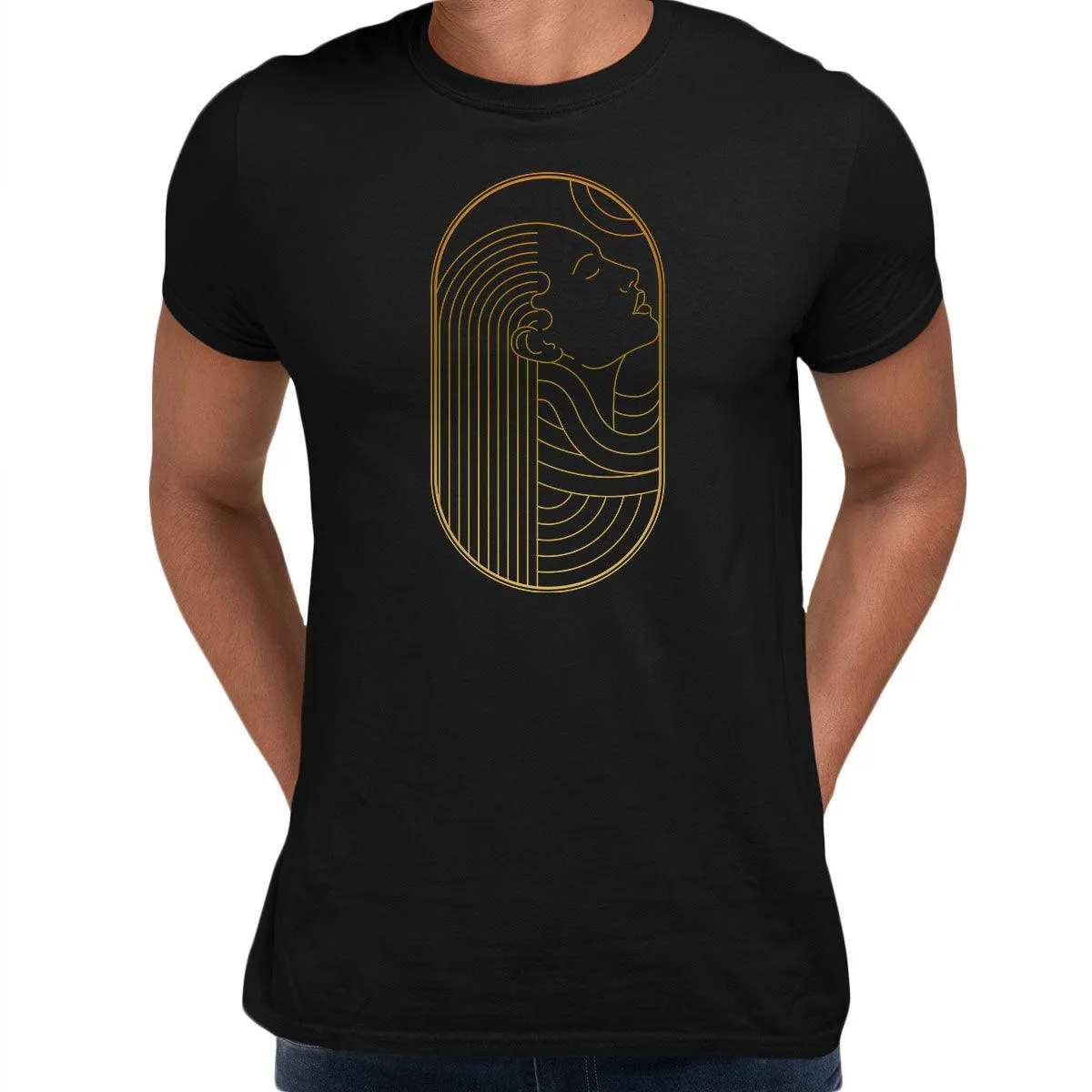 Art Deco Elegant Portraits Unisex T-shirt Golden Nostalgia Soft Line Design 6