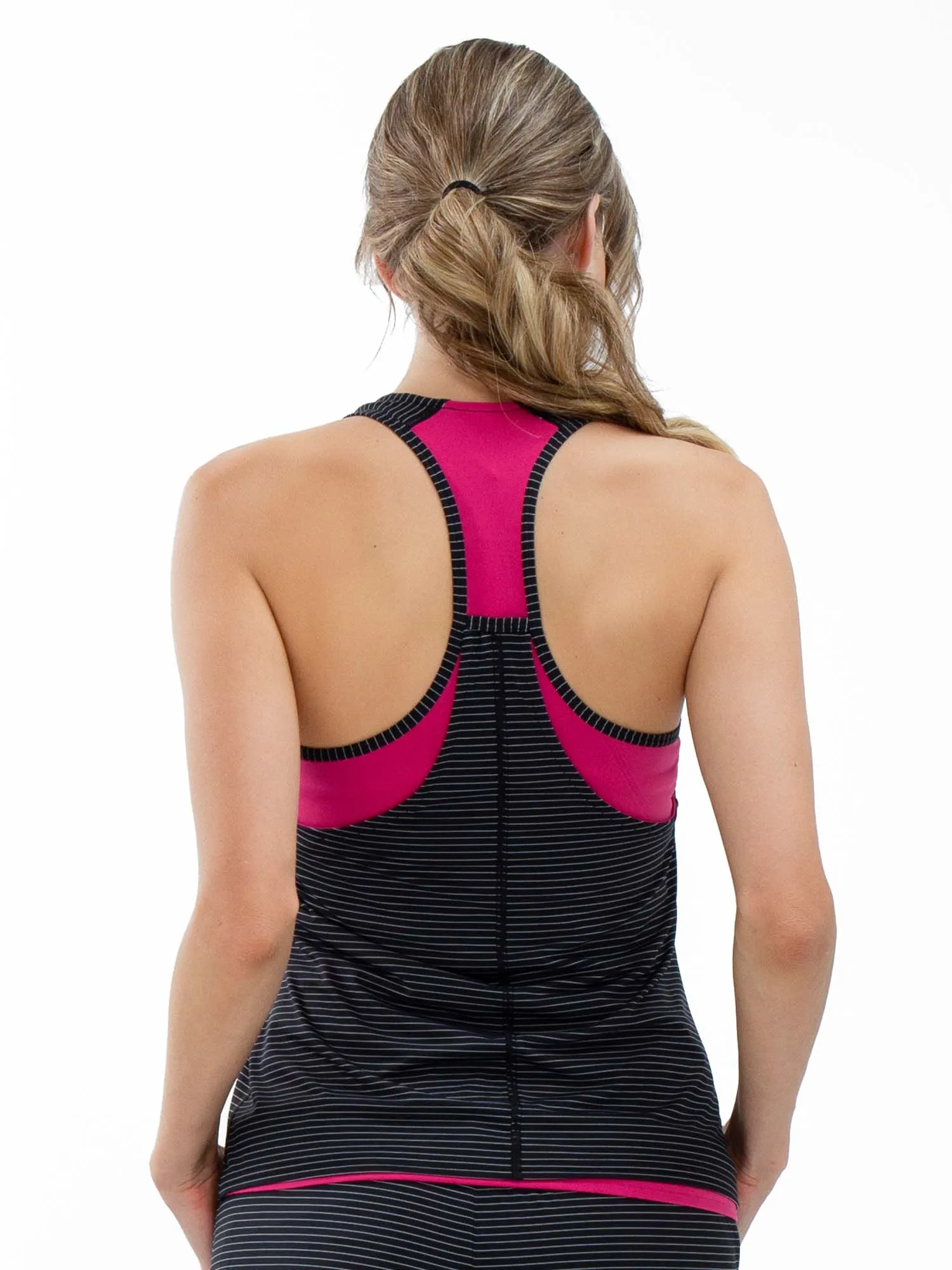 Aubrey Double Layer Athleisure Tank - Fuchsia/Black