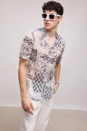 Ball Pen Effect Mesh Shirt