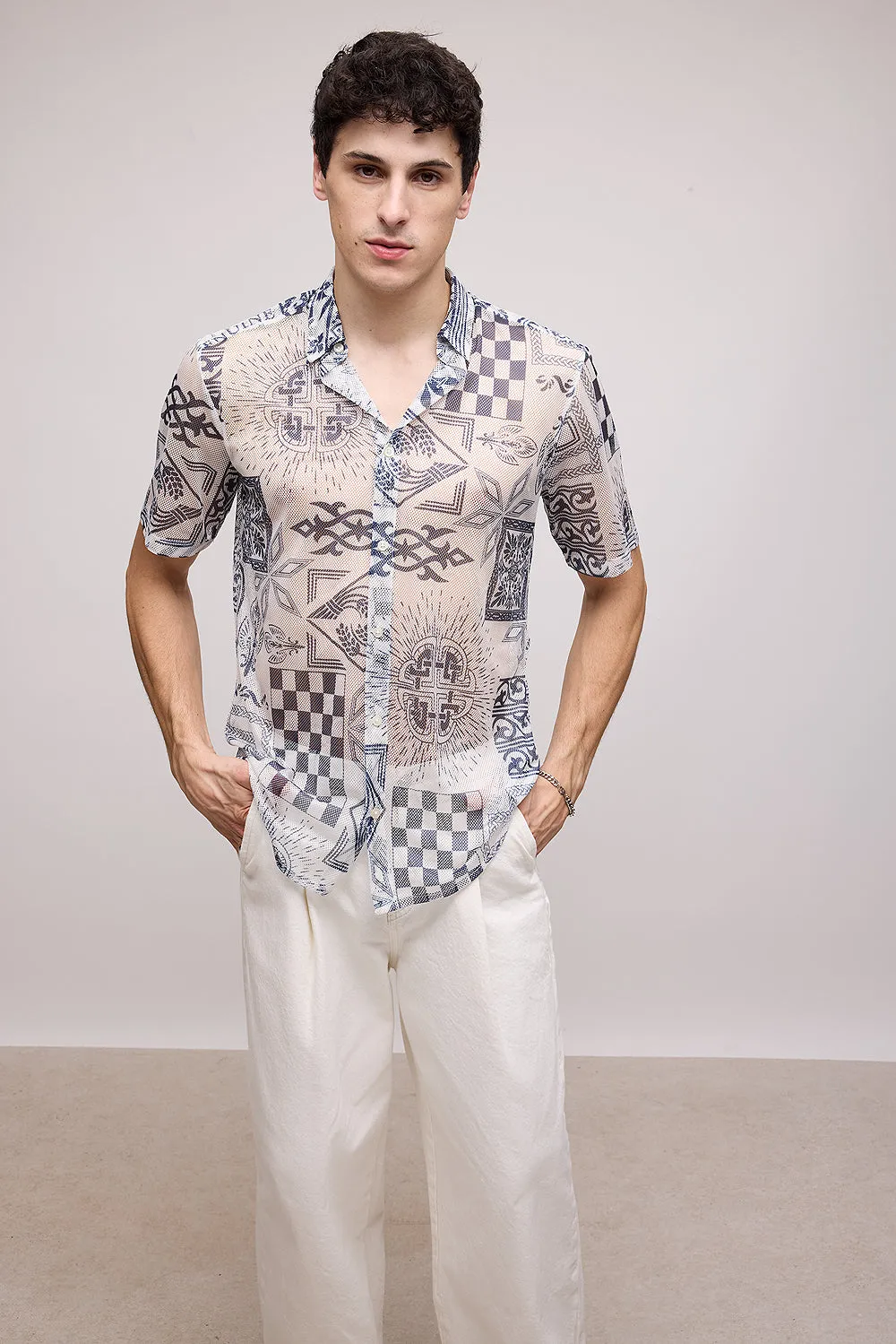 Ball Pen Effect Mesh Shirt