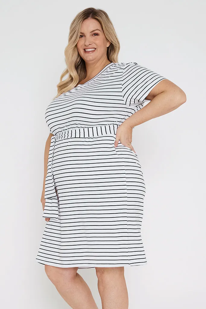 Bamboo T-Shirt Dress - White & Black Stripe