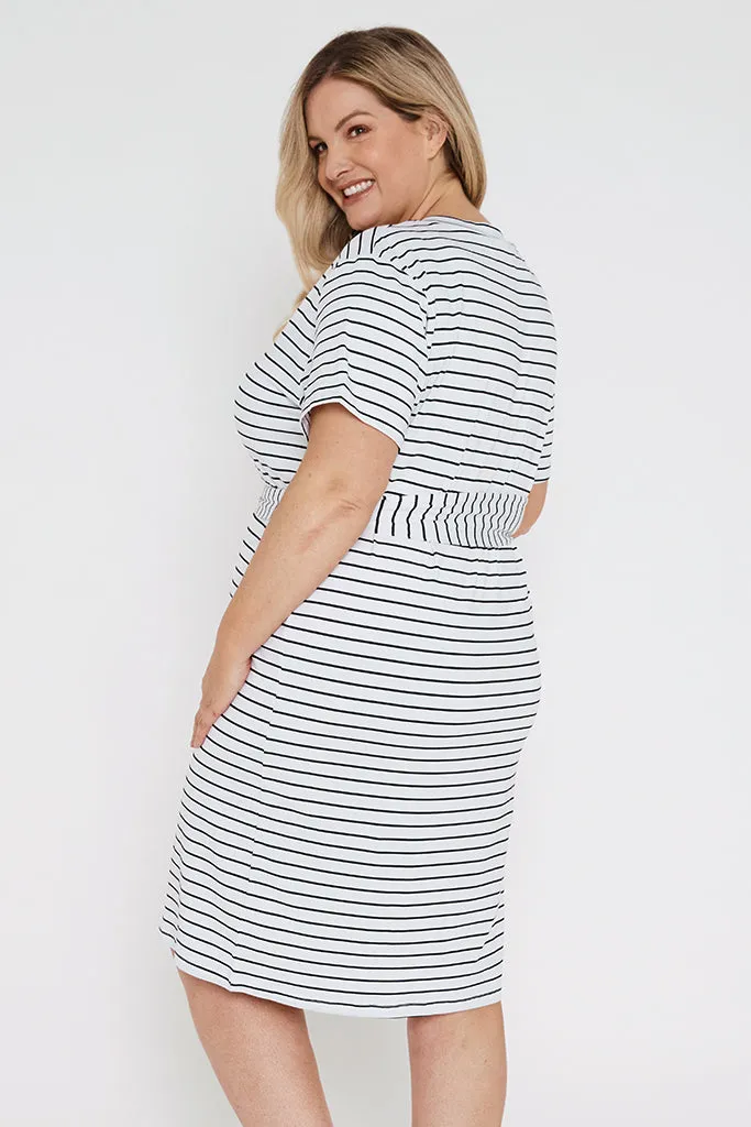 Bamboo T-Shirt Dress - White & Black Stripe