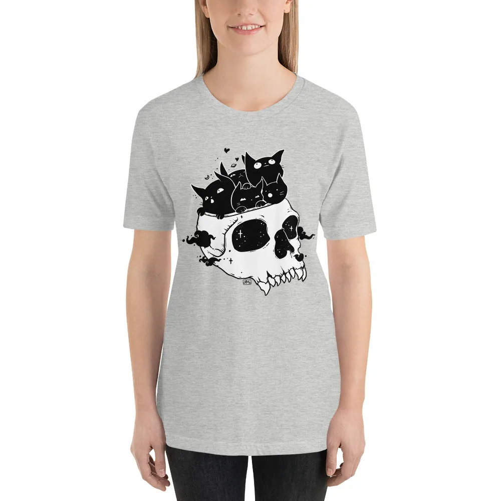 Black Cats & Skull, Unisex T-Shirt, Athletic Heather