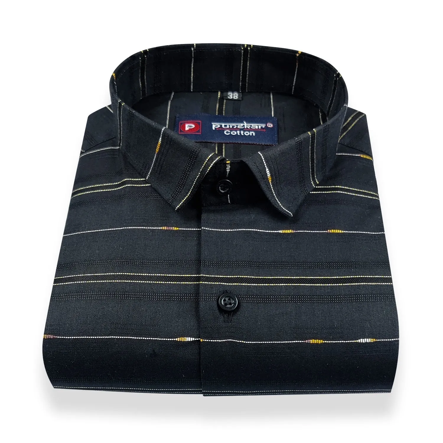 Black Color Pure Cotton Panelled Butta Stripes Shirts For Men's