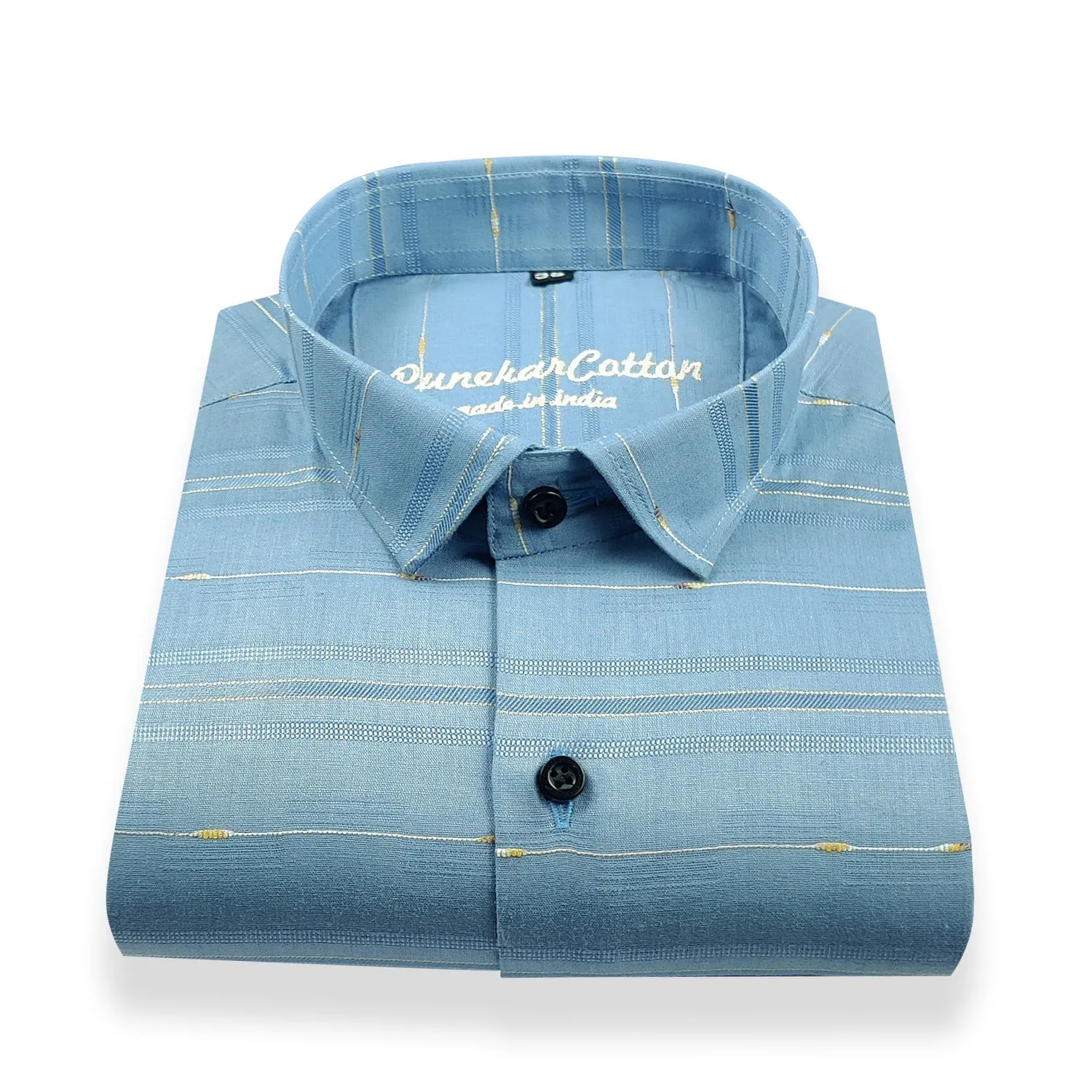 Blue Color Pure Cotton Panelled Butta Stripes Shirts For Men's