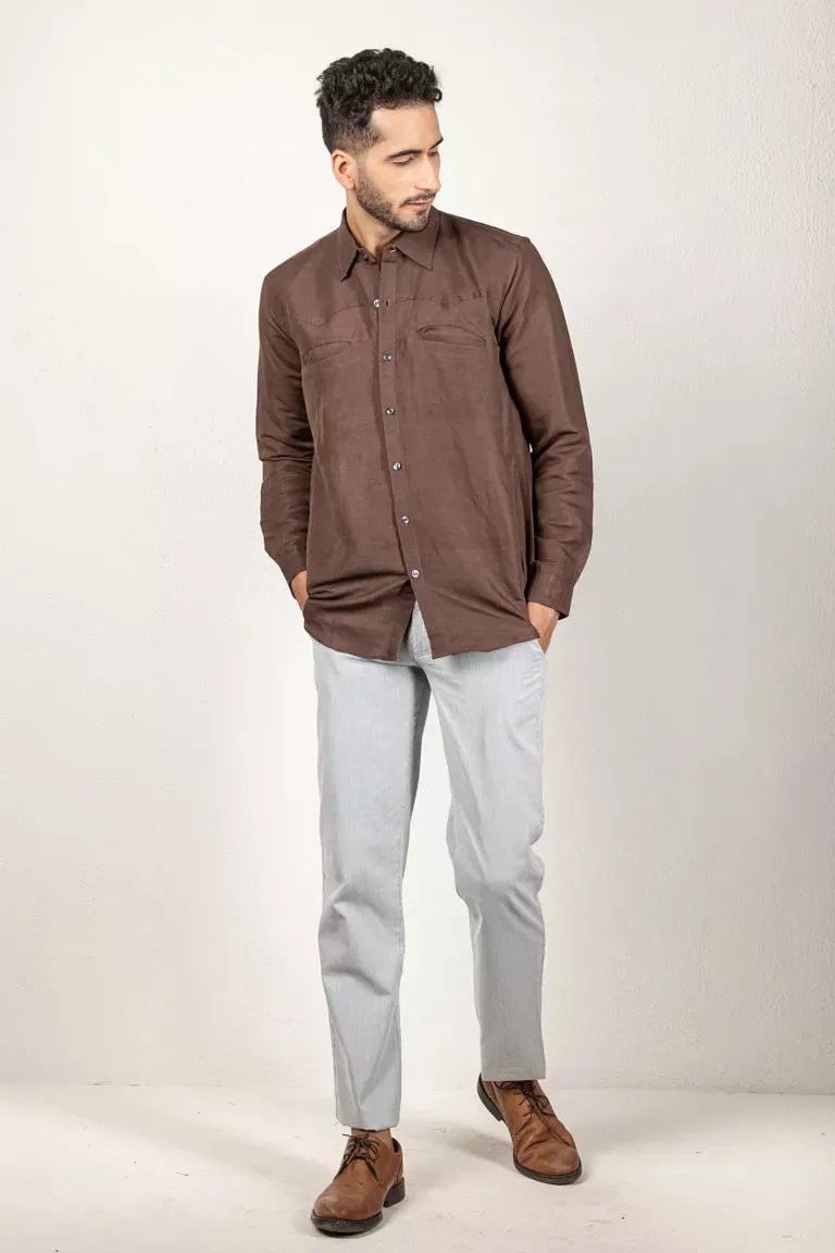 Brown Cotton Linen Shirt