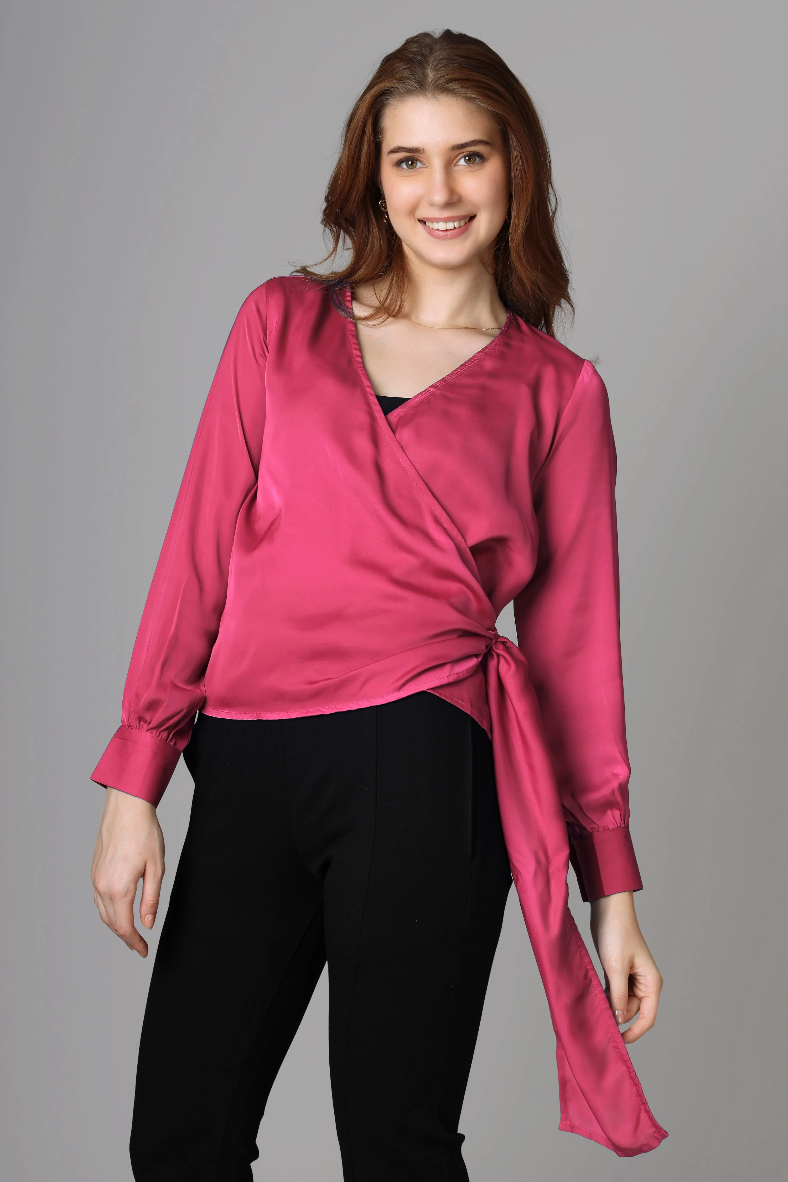 Classic Plain Hot Pink Top For Women