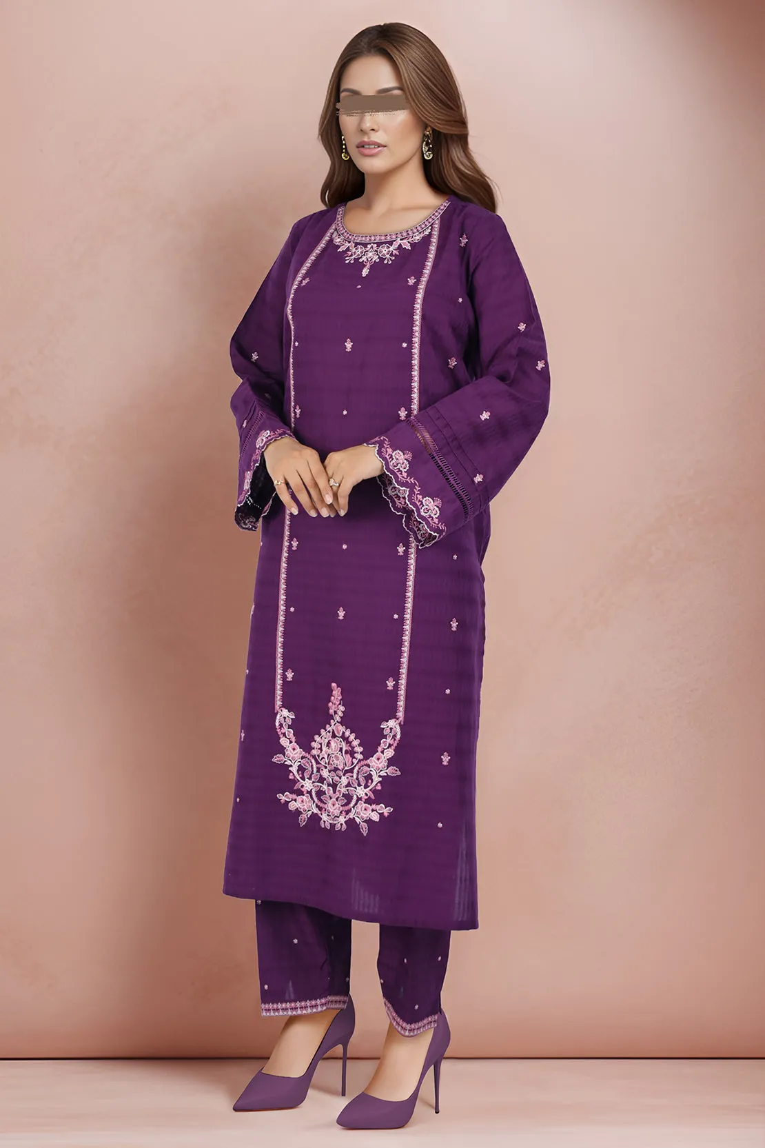 Cotton Jacquard Embroidered Stitched 2 Piece (Shirt/Trouser)