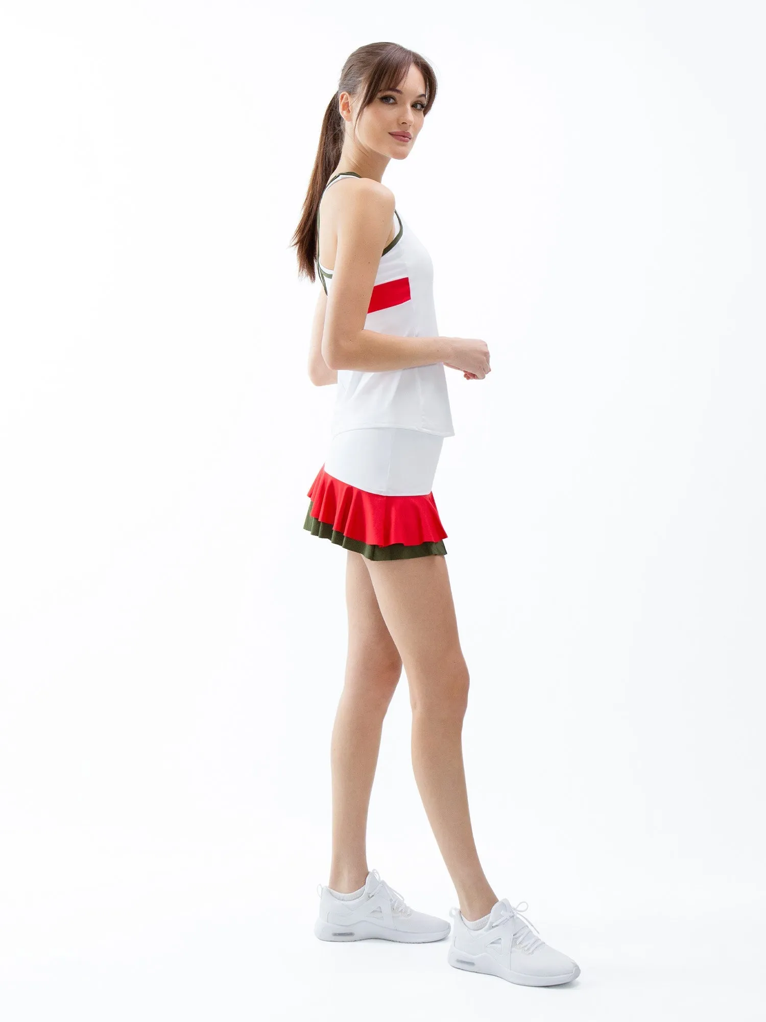 Crisscross Court Tank - White/Poppy/Militare