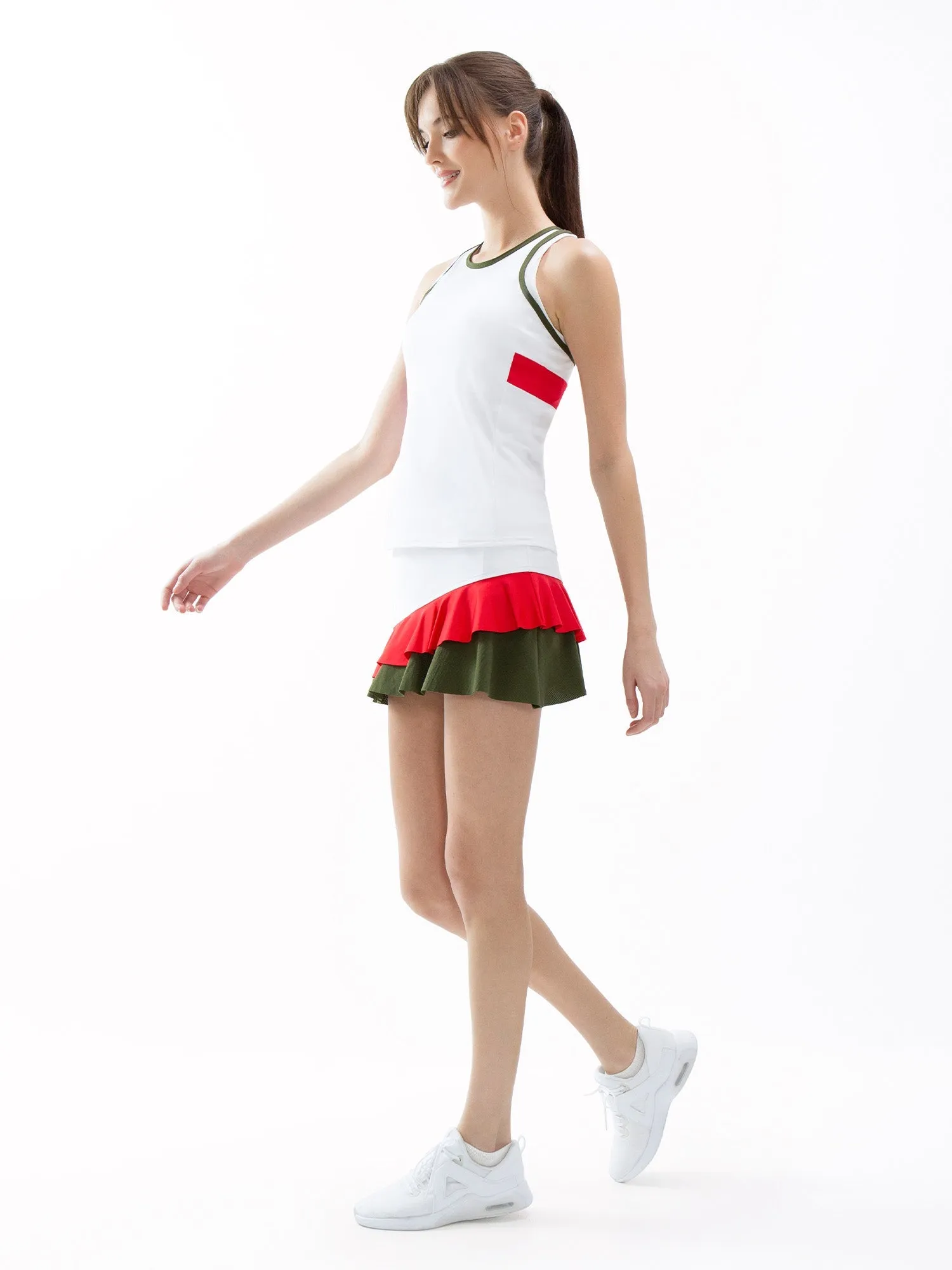 Crisscross Court Tank - White/Poppy/Militare