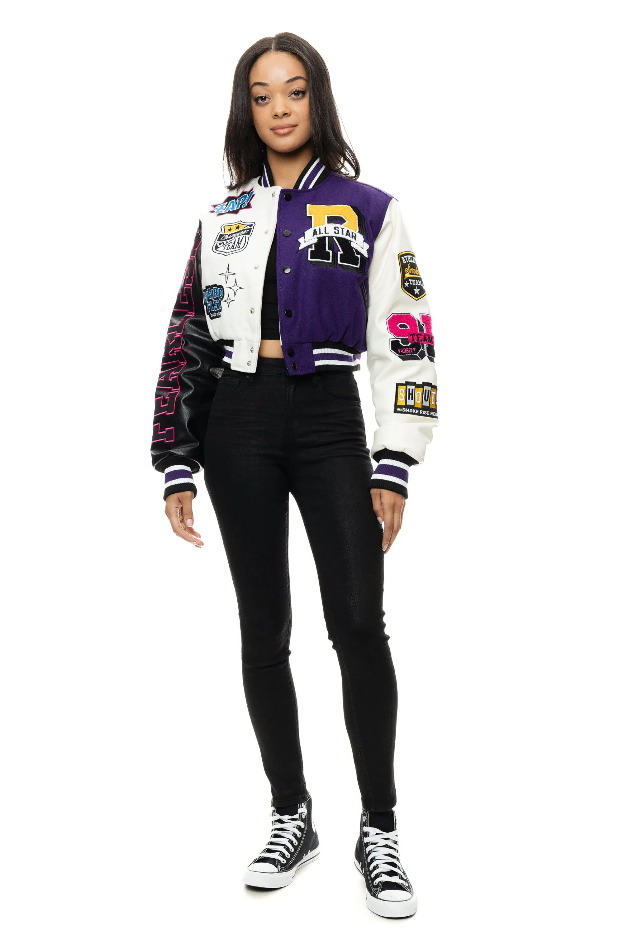 Cropped All Star Varsity Jacket - Purple