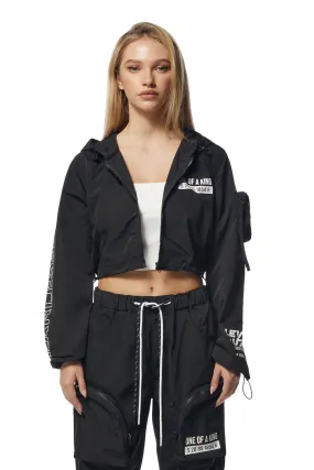 Cropped Windbreaker Full Zip Jacket - Black