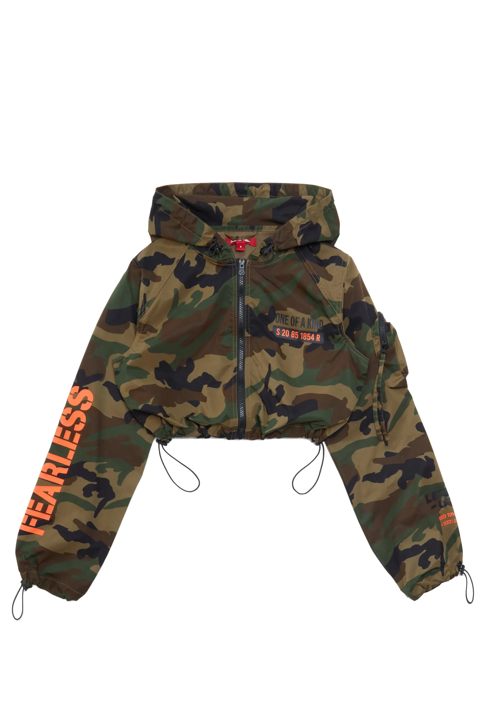 Cropped Windbreaker Full Zip Jacket - Wood Camo