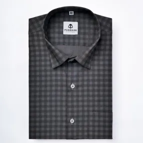 Dark Grey Color Buffalo Checks Cotton Shirt For Men