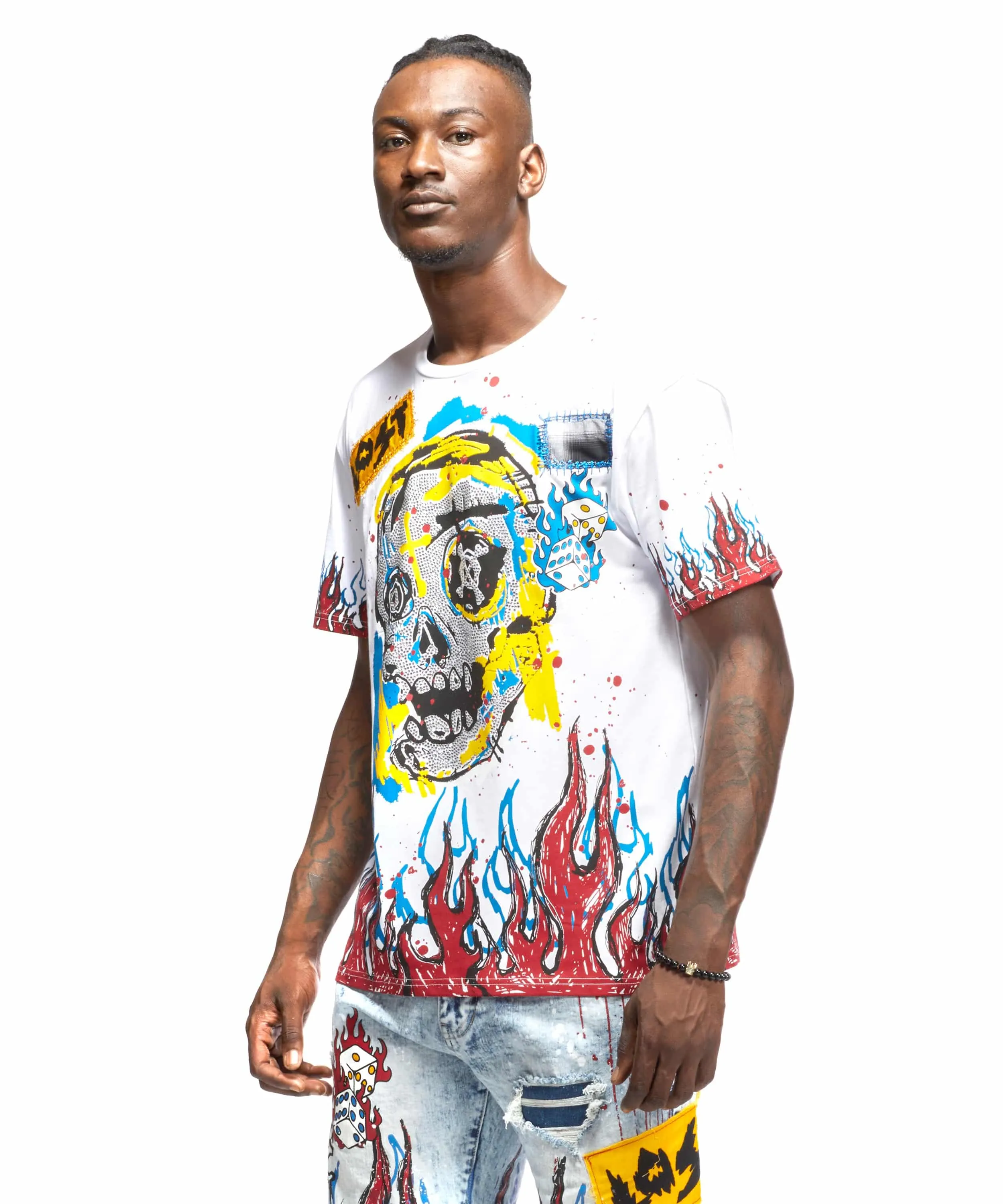 Flame & Skull Tee - White