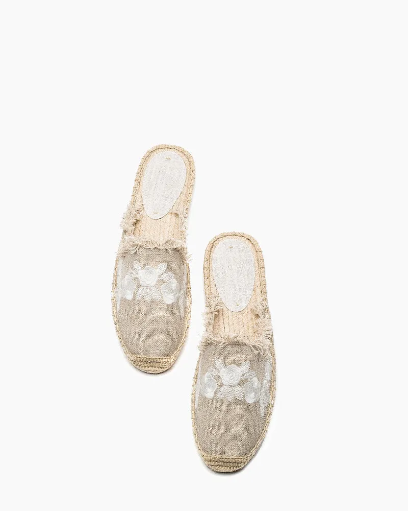 Flower Embroidered Espadrille Flat Mules