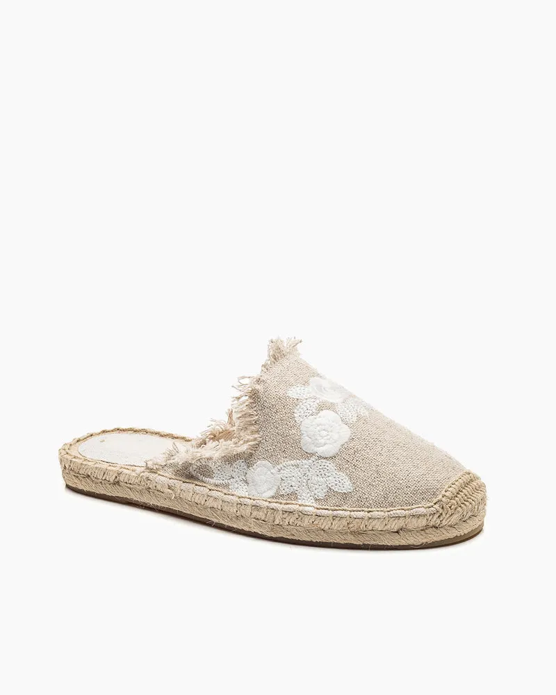 Flower Embroidered Espadrille Flat Mules