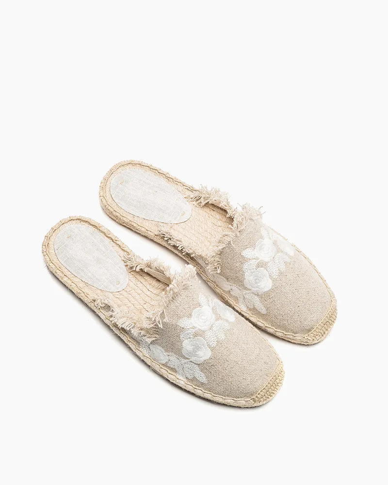 Flower Embroidered Espadrille Flat Mules