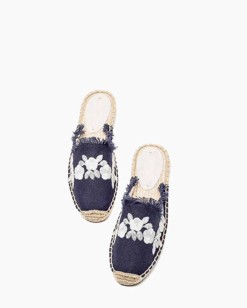 Flower Embroidered Espadrille Flat Mules