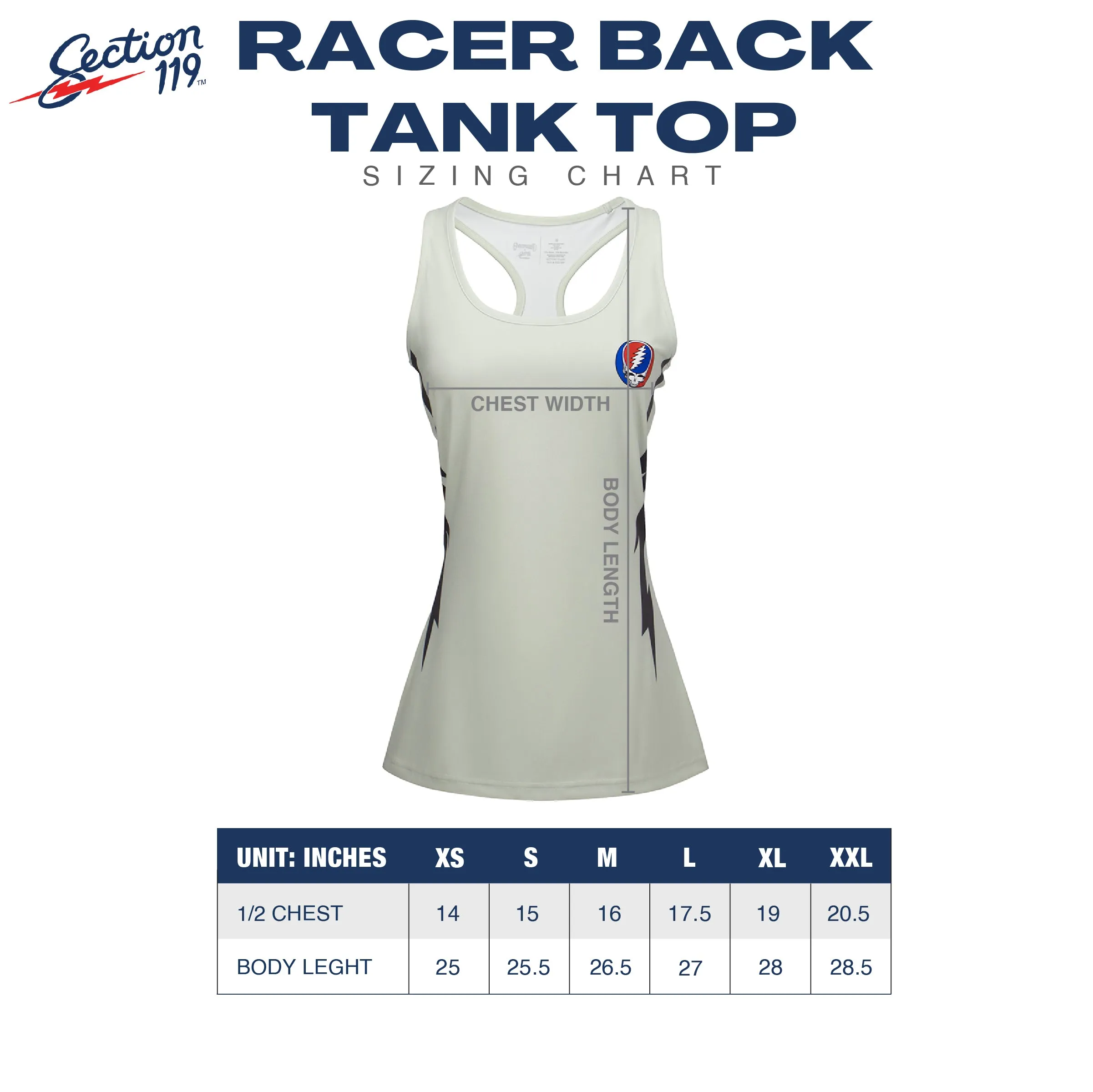 Grateful Dead | Racer Back Tank Top | Stealie On Light Grey And Black Bolt