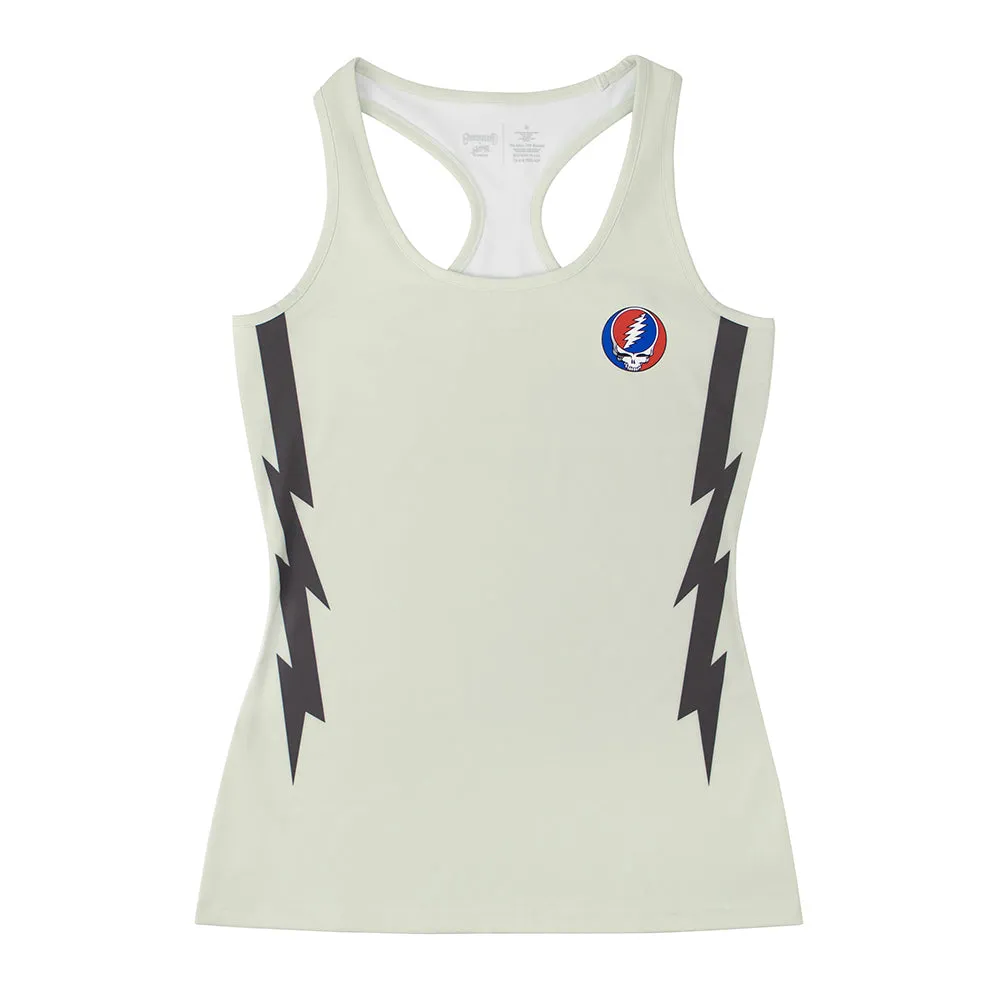 Grateful Dead | Racer Back Tank Top | Stealie On Light Grey And Black Bolt