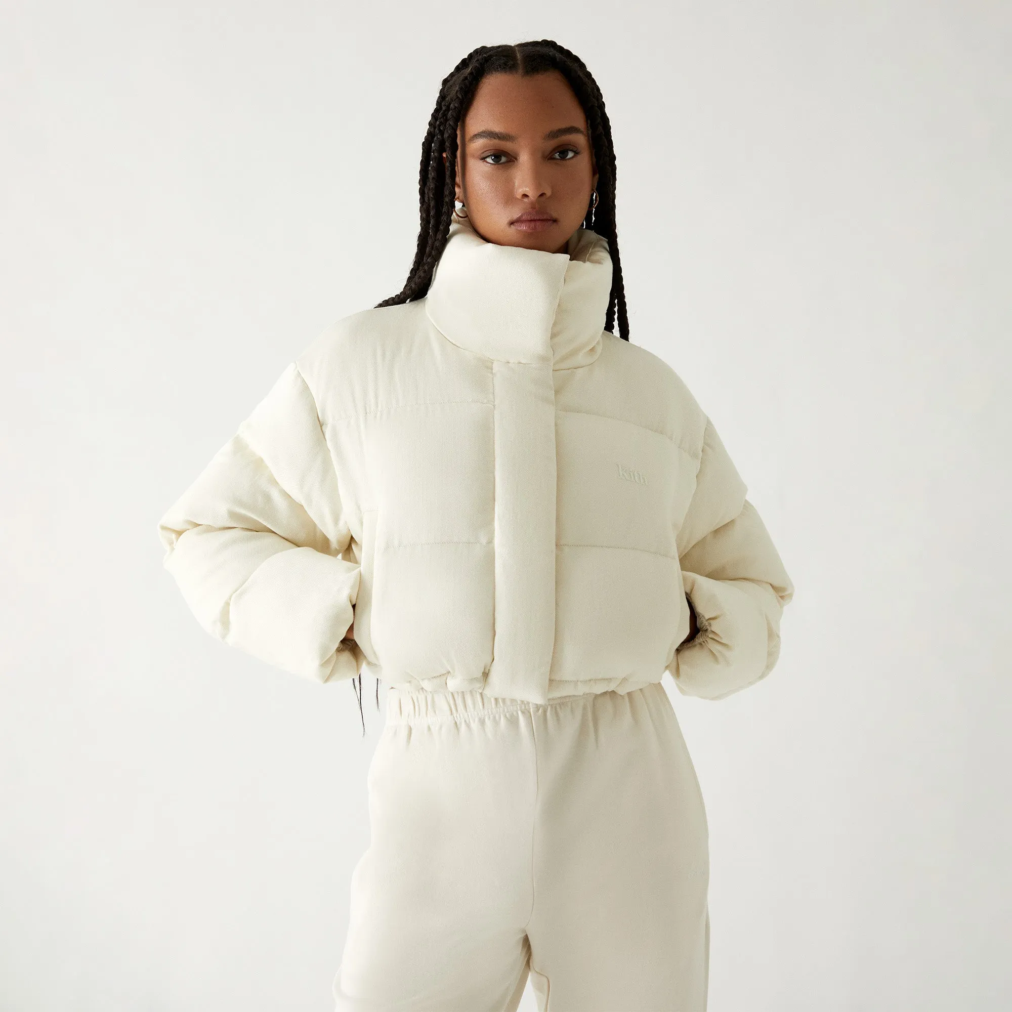 Kith Women Shae Cropped Denim Puffer - Sandrift