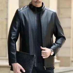 Leather Jacket For Men Leather LEATHER With Stand Collar FOR Men Fleece stylish jacket black jacket