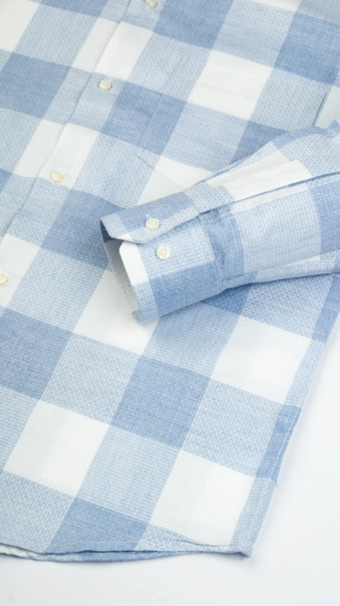 Light Blue Color Checks Pure Cotton Shirt For Men