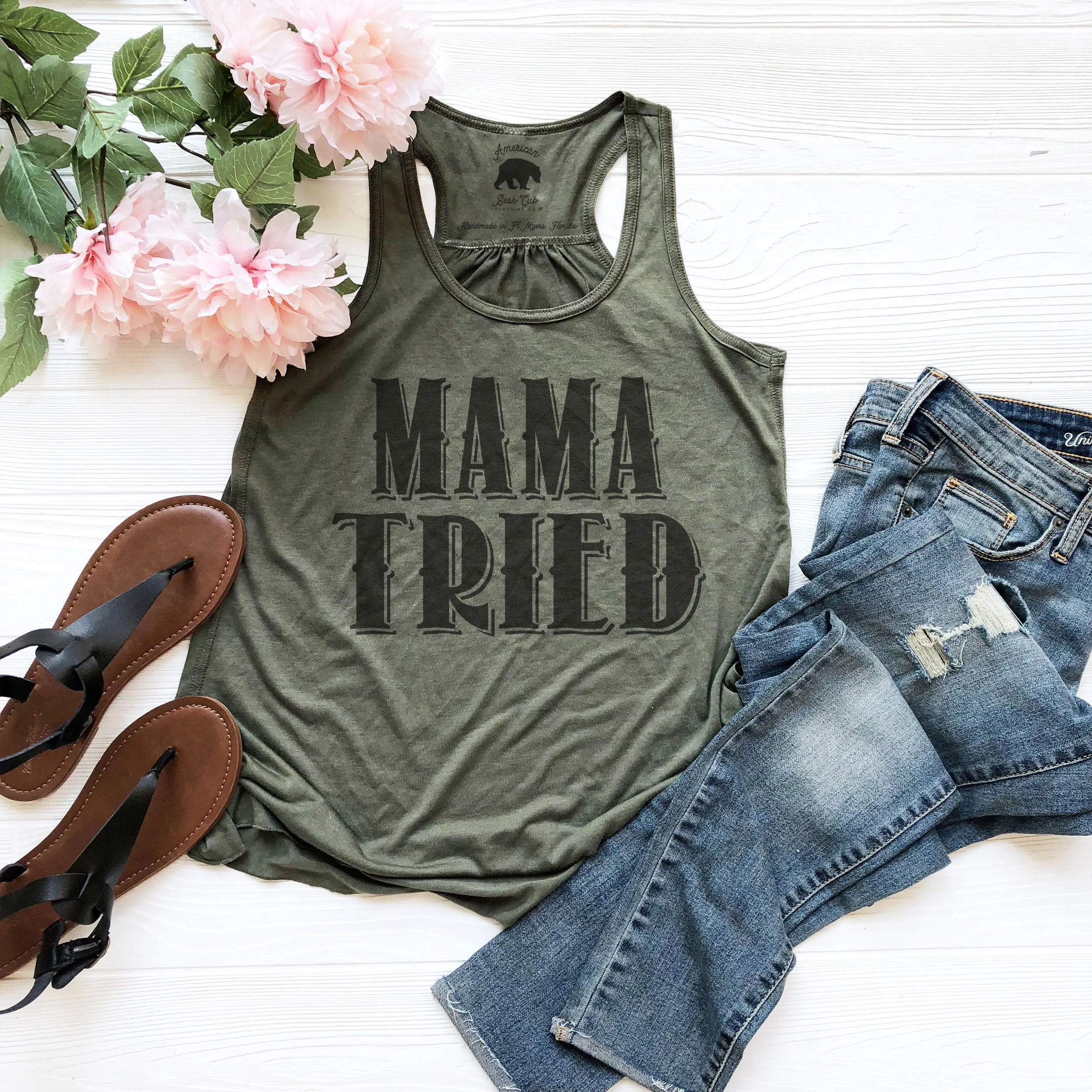 Mama Tried flowy racerback tank tops