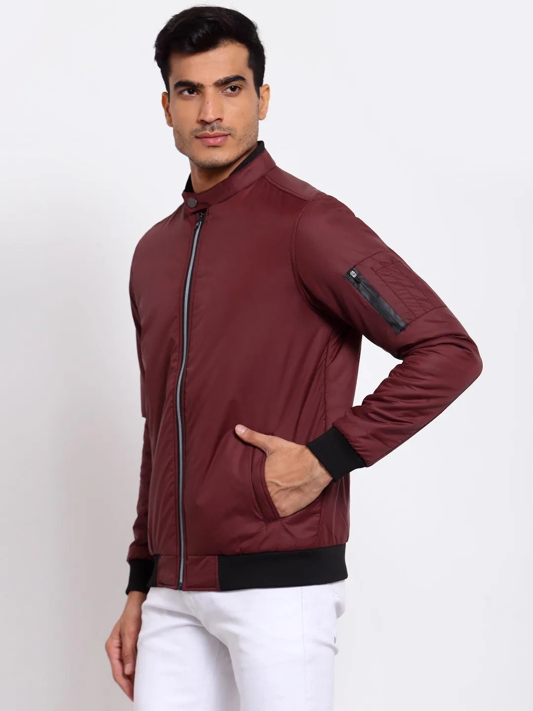 Men Maroon Lightweight Outdoor Bomber Jacket