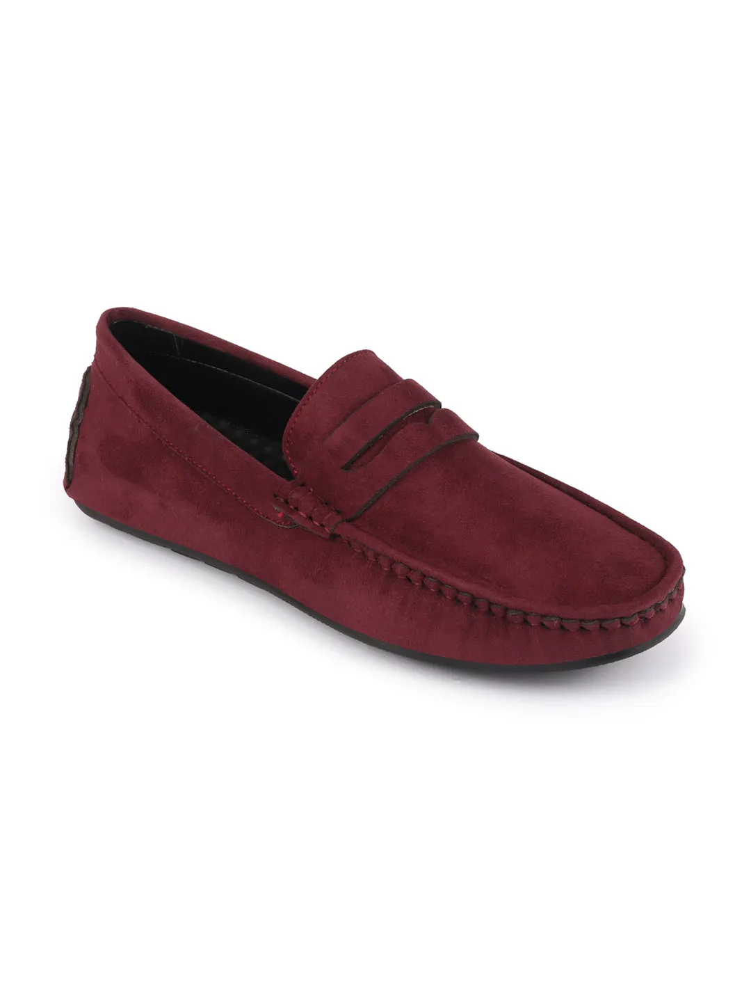 Men Maroon Suede Leather Side Stitched Driving Loafer and Moccasin