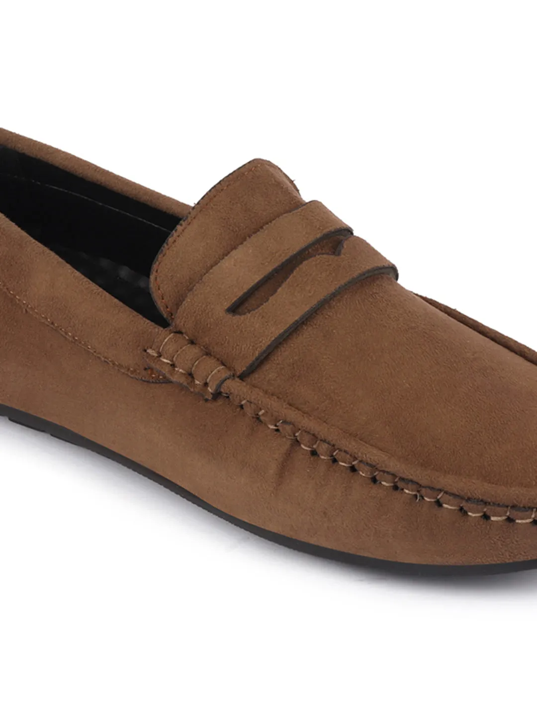 Men Tan Suede Leather Side Stitched Driving Loafer and Moccasin