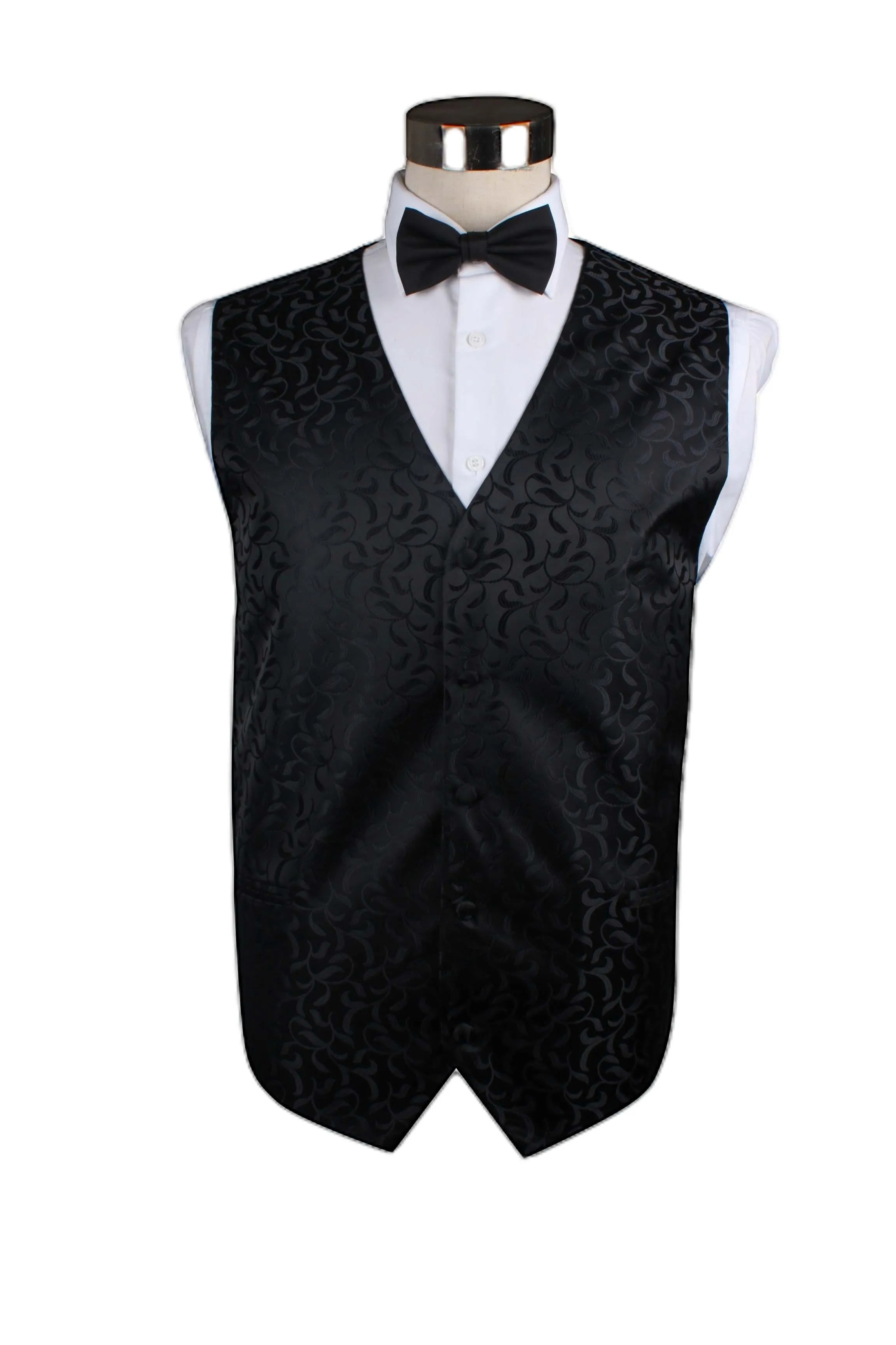 Mens Black Scroll Vine Patterned Vest Waistcoat