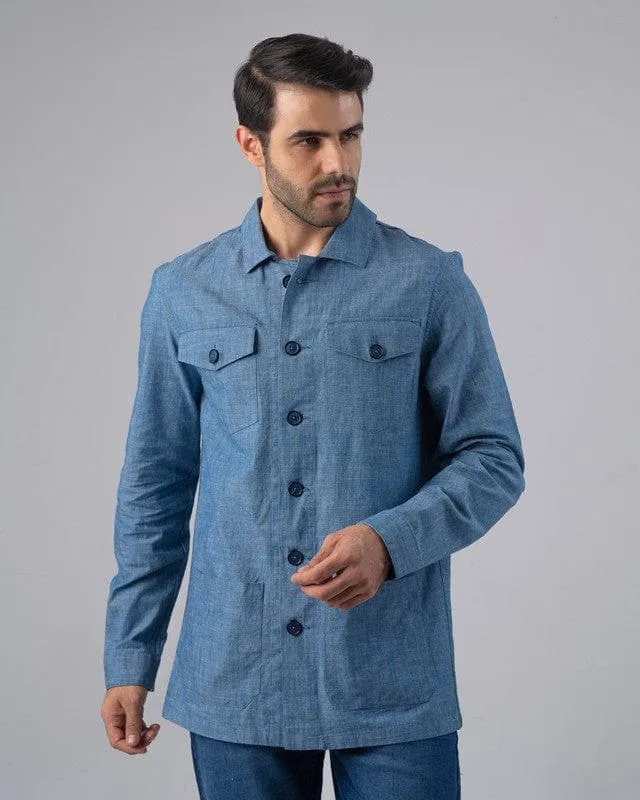 OVERSHIRT WITH POCKETS  - BLUE