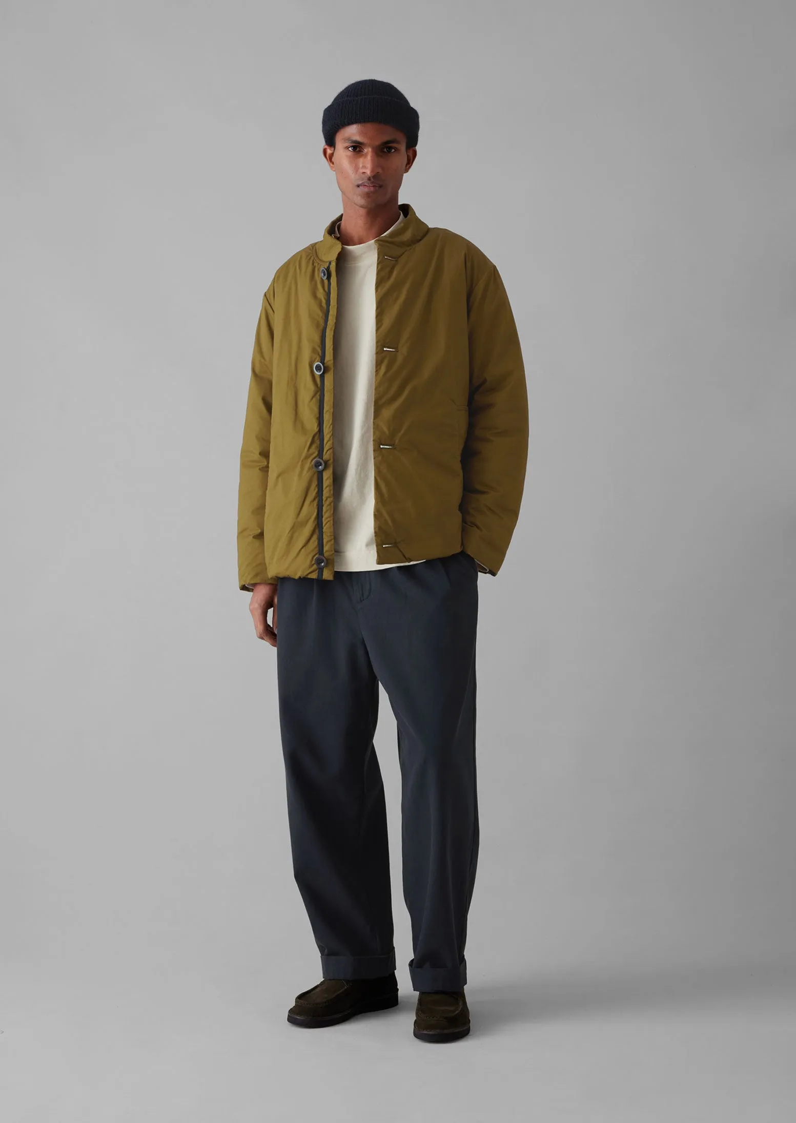 Padded Stand Collar Jacket | Woodland Green