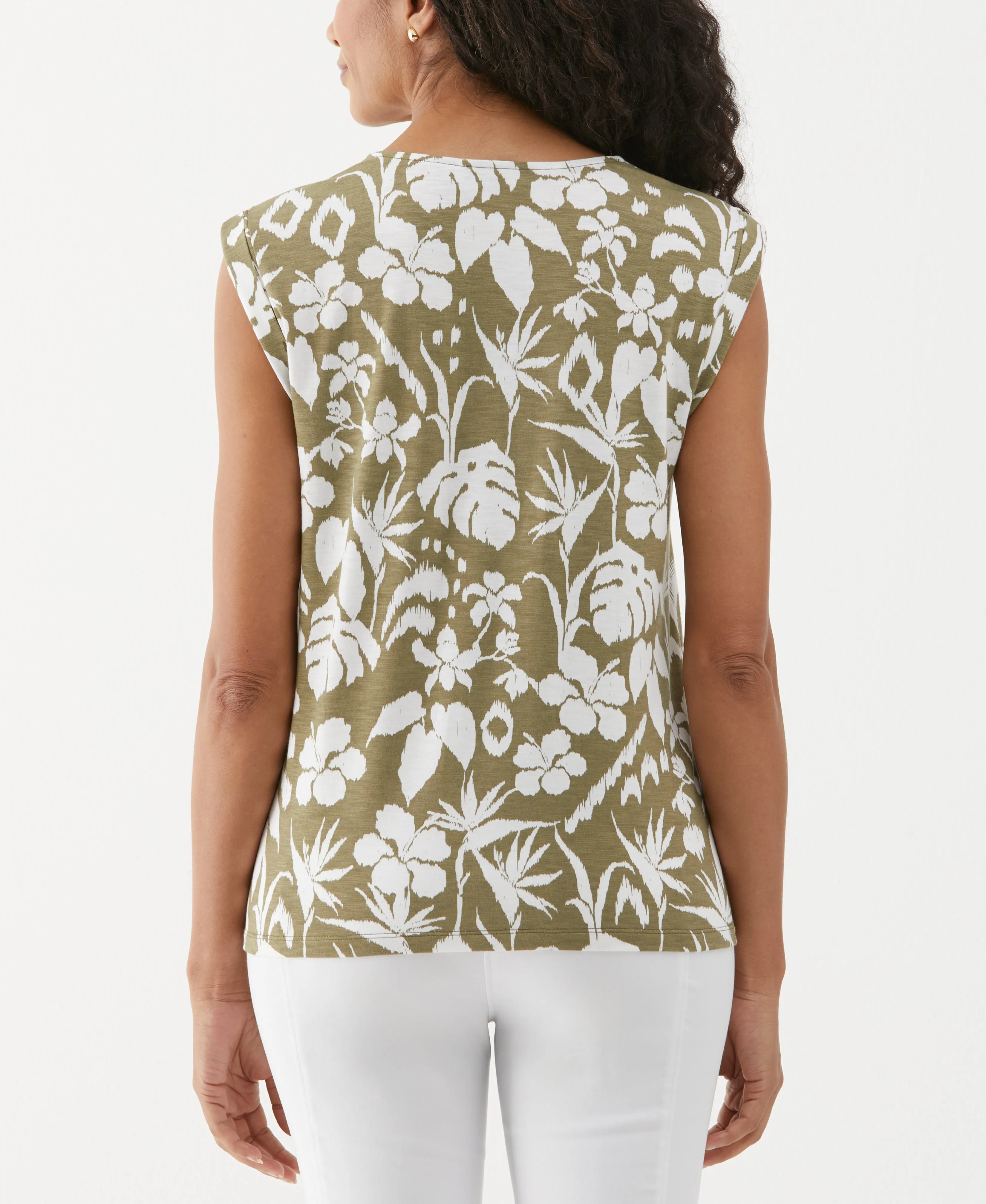 Petite Tropical Print Lace-Up Tank Top