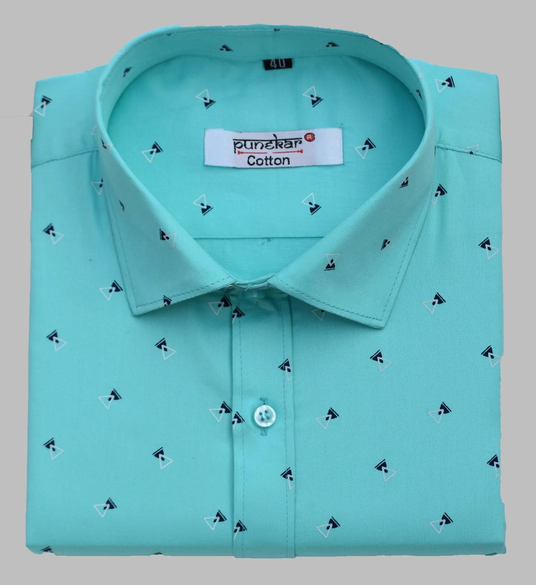 Punekar Cotton Printed Sky Blue Color Pure Cotton Handmade Shirt For Men's.