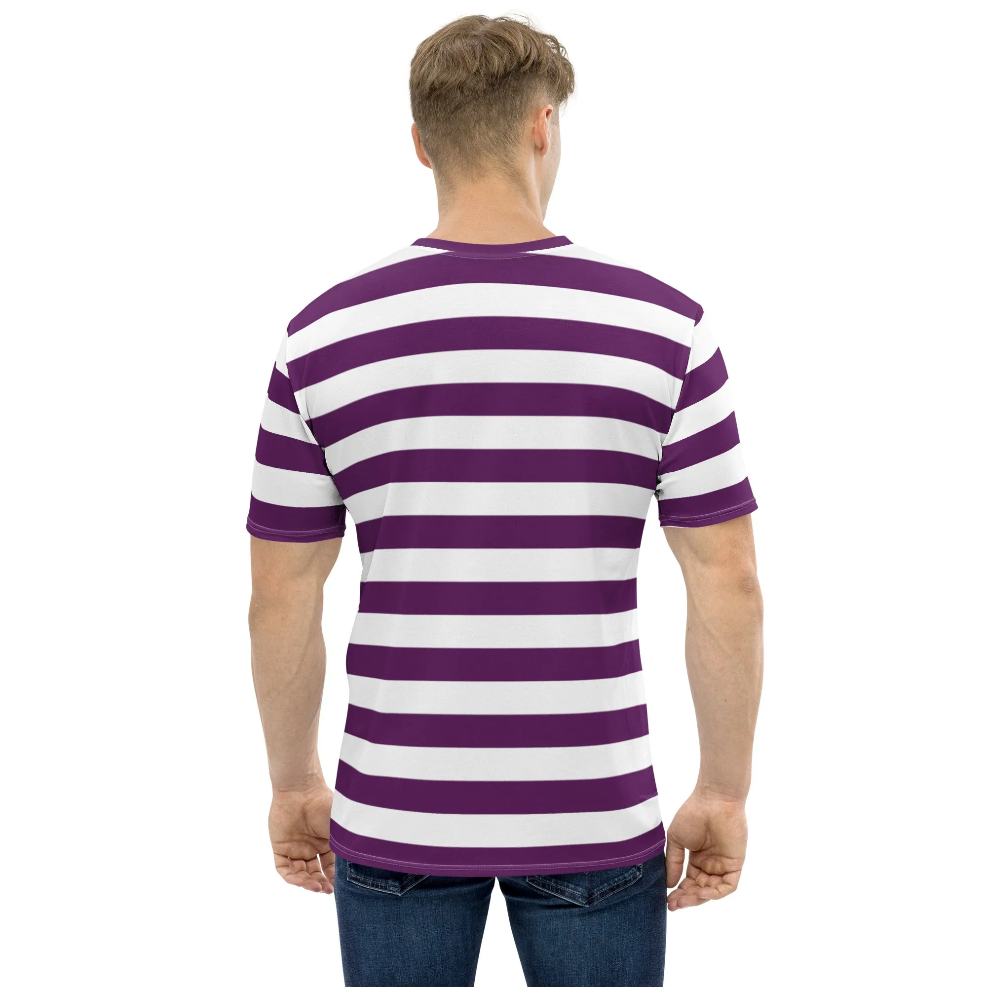 Purple And White Striped T Shirt For Men