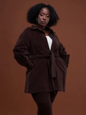 Safari Basic Belted Corduroy Coat (Long) - Brown