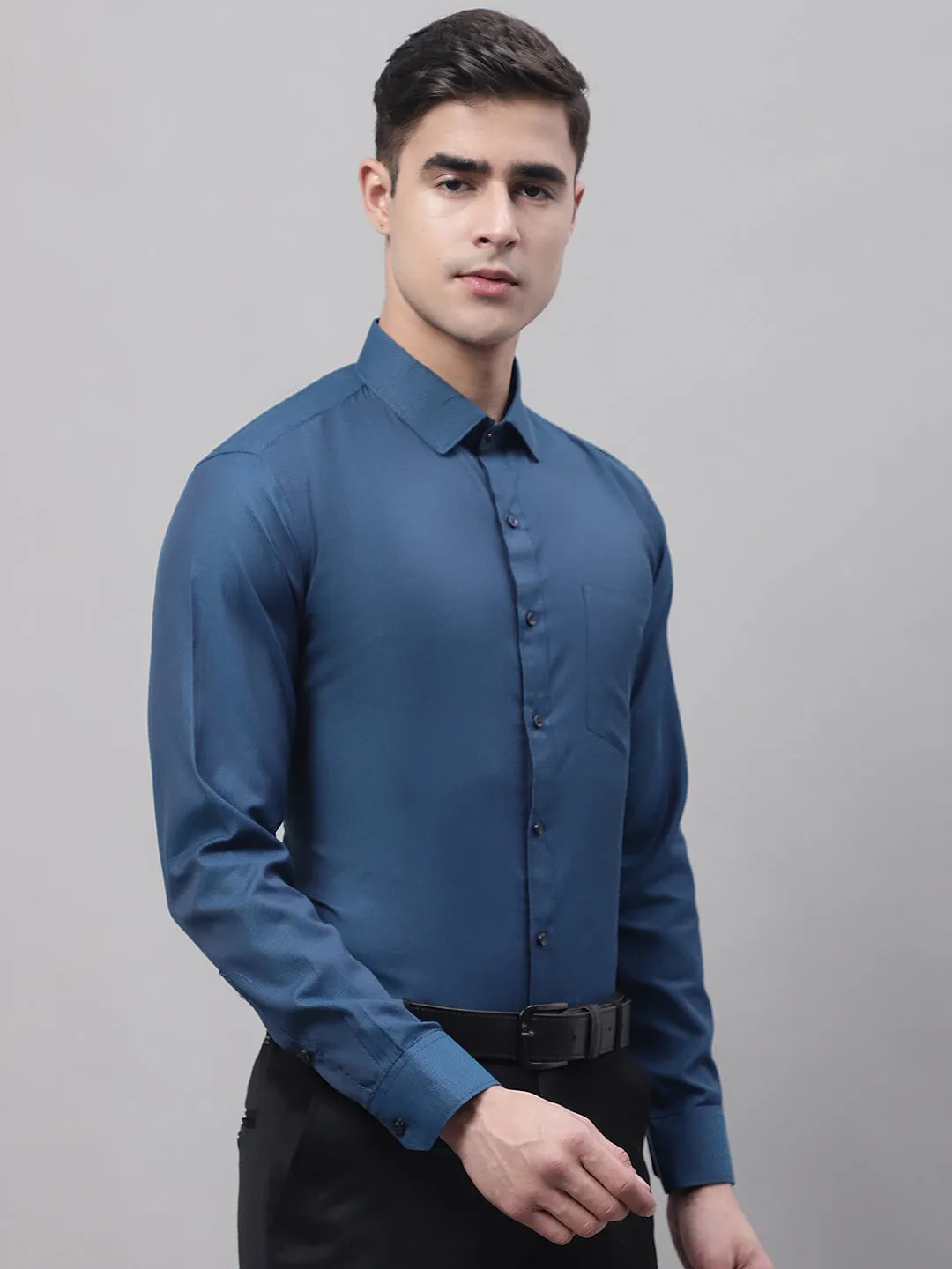 Style Quotient Men Blue Solid Self Design Polycotton Regular Fit Formal  Shirt